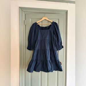 Madewell Navy Tiered Puff-Sleeve dress